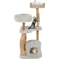 Costway 124 cm kraboom van hout, kattenboom met krabpalen, kattenhol, pluche zitgedeelte en zitplatform, kattenmeubilair, krabboom voor katten, grijs