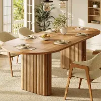 Flieks Uittrekbare eettafel 120-160 cm, ovale houten tafel met verticale structuur, belastbaar tot 60 kg, eettafel 120-160x80x75,5 cm, bruin