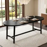 MODFU Eettafel - Afgeronde Hoeken - Modern - Eetkamer - MDF En Metaal - Zwart - 180x80x75 Cm