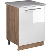 Vicco Keukenonderkast Fame-Line, Wit Hoogglans/Goudkleurig Eiken, 60 cm 1 deur met werkblad