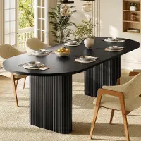 Flieks Uittrekbare eettafel 120-160 cm, ovale houten tafel met verticale structuur, belastbaar tot 60 kg, eettafel 120-160x80x75,5 cm, zwart