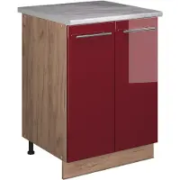 Vicco Wastafelkast Fame-Line, Bordeauxrode hoogglans/Goudkleurig Eiken, 60 cm