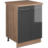 Vicco Wastafelkast Fame-Line, Antraciet Hoogglans/Goudkleurig Eiken, 60 cm