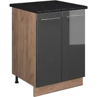 Vicco Wastafelkast Fame-Line, Antraciet Hoogglans/Goudkleurig Eiken, 60 cm