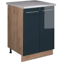 Vicco Wastafelkast Fame-Line, Donkerblauw hoogglans/Goudkleurig Eiken, 60 cm