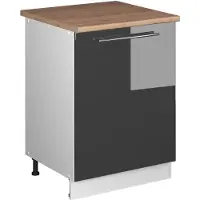 Vicco Keukenonderkast Fame-Line, Antraciet Hoogglans/Wit, 60 cm 1 deur met werkblad