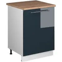 Vicco Keukenonderkast Fame-Line, Donkerblauw hoogglans/Wit, 60 cm 1 deur met werkblad
