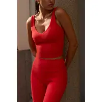 Björn Borg Studio Ribbed V-Neck Top Rood | Maat: S