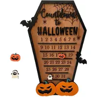 Gistuch Halloween-afteldecoratie, kalender met pompoen, vleermuis en spook, doe-het-zelf bewegende houten kalenderplaat