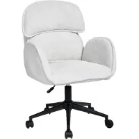 Duhome 360° draaibare bureaustoel van teddypluche, verstelbare bureaustoel met armleuningen en een dubbele rugleuning, wit
