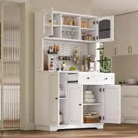 STILVORA Keukenkast - Vitrinekast Met Verstelbare Planken En Geperforeerde Plaat - Hoge Opbergkast Voor Keuken En Woonkamer - Spaanplaat - Wit - 103.5x40x180 Cm