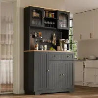 STILVORA Keukenkast Vitrinekast Met Verstelbare Planken En Perforatieplaat Voor Opbergen En Presenteren In De Keuken Zwart 103,5 X 40 X 180 Cm