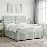 vidaXL Boxspringbed met matras, lichtgrijs, 140 x 200 cm, fluweel