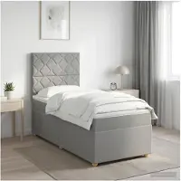 vidaXL LED boxspringbed met matras, lichtgrijs, 90 x 190 cm, gestoffeerd