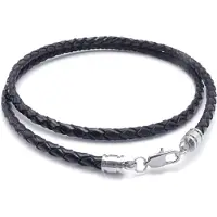 Torribaly Sieraden Heren Ketting - 3mm Koord Leer Roestvrij Staal voor Heren Kleur Zwart Zilver Met Geschenkzakje 60cm