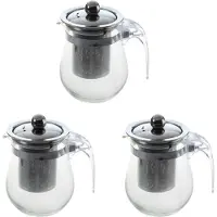 Torribaly 3x 350 ml hittebestendige theepot van helder glas, roestvrijstalen infuser