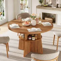 STILVORA Eettafel 110–150x110x77,5 cm, uitschuifbaar voor 2–8 personen, eettafel van rundhout met geïntegreerd opbergvlak, keukentafel met walnootlook