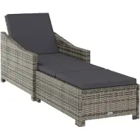 vidaXL Ligbed met donkergrijs kussen poly rattan grijs