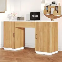 STILVORA Bureau, 140x50 cm, in hoogte verstelbaar, met 2 lades. Computerbureau met 2 open vakken en opbergruimte. Make-up tafel met strepenmotief