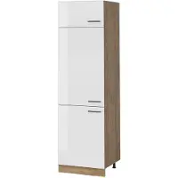 Vicco Hoge kast R-Line, Wit Hoogglans/Goudkleurig Eiken, 60 cm