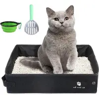 Famanu Opvouwbare, waterdichte kattenbak voor reizen - Draagbare kattenbak met opvouwbare kom en schep - Lichtgewicht - Zwart - 40x30 cm