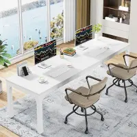 Tribesigns Bureau, computerbureau, 200 x 70 x 75 cm, wit. Dubbel bureau, lang, geschikt voor 2 personen