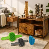 Northio Complete verzorgingsset voor katten (3-delig) – kattenbak, set van 3 borstels voor vachtverzorging en een krabpaal