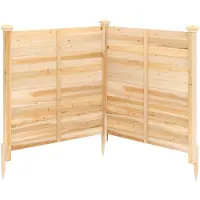 Costway 2-delig tuinhek, schutting met palen, 119x115,5 cm (L x H), privacy-scherm met 3 palen, decoratieve houten omheining voor vuilnisbakken, vrijstaande omheining, natuurlijke uitstraling
