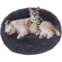 Generisch Hondenbed, zacht pluche, donutvorm, rond, warm, comfortabel, slaapzak voor huisdieren, kussen voor katten, nest, knuffelbed, hondenbank, wasbaar, donkergrijs