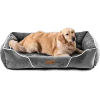 Markenlos Hondenbed, extra groot - Wasbaar, antislipbodem, ademend maïsvelours - 89 x 64 x 23 cm - Grijs