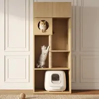 Flieks krabpaal, kattenboom, krabpaal met opslagruimte, kattenmeubel, afmetingen 80x45x193 cm, onbehandeld