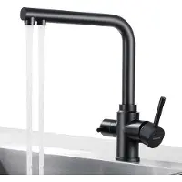 Famanu keukenmengkraan 3-in-1 met 360° draaibaar en mat zwart – Twee hendels voor gefilterd water