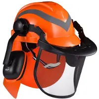 Exogio Industriële Kettingzaaghelm met Oorbescherming, Transparant Plastic Vizier, Verstelbaar voor Bosbouw- en Boomverzorgingswerkzaamheden
