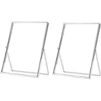 Semoic Zilveren Zwevende Fotolijst Set van 2, Geschenkfotolijsten van Metaalglas, voor Verticale Weergave op Tafelblad