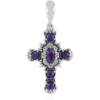 Cavill - Zilveren Hanger met Charoite 2,42 ct - 925 Sterling Zilver Geoxideerd - Ovale en Ronde Cabochon - Vintage Stijl Cross Design