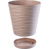 Kadax Bloempot met onderzetter, lichte ronde plantenbak voor binnen van kunststof, voor bloemen en planten (21 cm, beige)