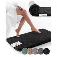 Beautissu BeauMare FL – Badmat Antislip 80x50 cm Zwart – Hoogpolig Tapijt – Voor Vloerverwarming – Zacht Badmat voor Douche Badkuip WC