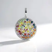 Cavill - Zilveren Hanger 925 Sterling Zilver Geplatineerd - 4,22 Ct Saffieren Rond & 0,75 Ct Zirkonia - Kleurrijk Design - 37x26 mm