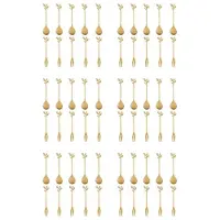 Typecat 30 + 30 Vorken Roestvrijstalen Blad Koffiecake Vork Dessertlepels, Roerende Theelepel Set Goud