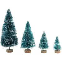 Torribaly 60 Stuks Sisal Sneeuw Vorstbomen Winter Grenen met Houten Basis Sneeuwornamenten Tafelblad Bomen voor Kerstdecoratie