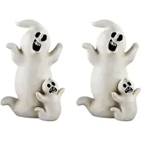 Semoic Halloween-Figuren Boekenplank Bureau Decoratie Hars Spookkat Standbeeld Halloween Horror Sfeer Decoratie Wit
