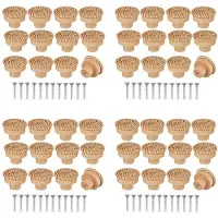 Torribaly Boho Rotan Dressoir Knoppen Ronde Houten Lade Knoppen Handgemaakte Rieten Geweven en Schroeven voor Boho Meubels Knoppen 48 Stuks