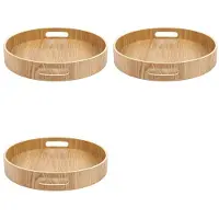 Typecat 3X Rond Dienblad van Bamboehout voor Dinerschalen Theebar Ontbijt Voedselcontainer Handvat Opbergbak 2