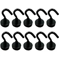 INF Set van 10 magnetische haken - roestvrij staal met neodymiummagneet, geëlectroplateerde waterdichte coating, geen boren verwijderbaar Black