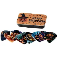 ISTOVO 10 Stuks Gitaarplectrums met Opbergdoos Happy Halloween-Pompoenen Bedrukte Gitaarplectrums voor Elektrische Gitaren en Bas-Ukelele