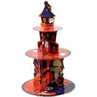 Semoic Feestelijke Halloween Dessertkraam Spooky Halloween Cupcake Stand Toren Pompoen Kartonnen Desserthouder Dienblad Decoratie B