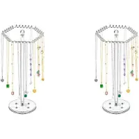 Torribaly 2X Acryl Kettingorganizer Roterende Kettinghouder Hanger Heldere Sieradenorganizer Displaystandaard met 36 Haken