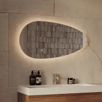 LOMAZOO Badkamerspiegel Met Verlichting - Met Verwarming - Spiegel Organisch - Assymetrische Spiegel - 80 X 40,6 cm [ADANA]