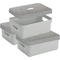 Sunware Opbergbox - 3x stuks - lichtgrijs - 9L - kunststof met deksels