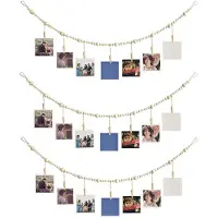 Semoic 3 STKS Hangende Fotodisplay Wanddecoratie, Boho Houten Kralenslinger Collage Fotolijst met 7 Houten Clips voor Thuis, op Kantoor
